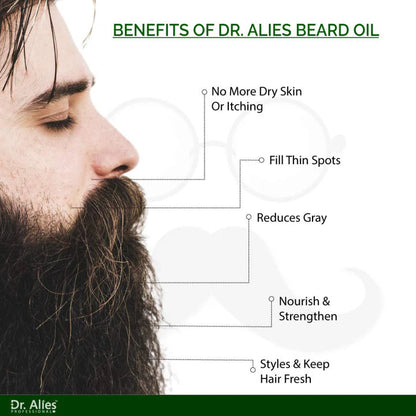 Dr. Alies Professional Beard Growth Oil | Fill Patchy Beard, Stop Itching & Dandruff – Natural 30ml