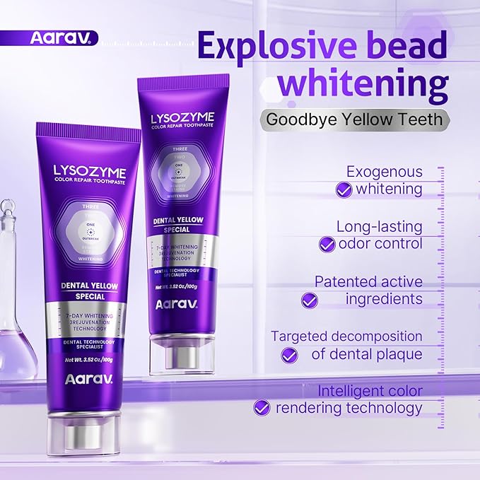 Aarav Purple Whitening for Teeth Toothpaste: Fluoride Free, Color Neutralizing Formula with Lysozyme & Prebiotics to Whiten Teeth, Strengthen Enamel & Deep Clean, 1 Pack, 3.52 oz