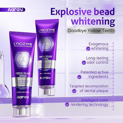 Aarav Purple Whitening for Teeth Toothpaste: Fluoride Free, Color Neutralizing Formula with Lysozyme & Prebiotics to Whiten Teeth, Strengthen Enamel & Deep Clean, 1 Pack, 3.52 oz