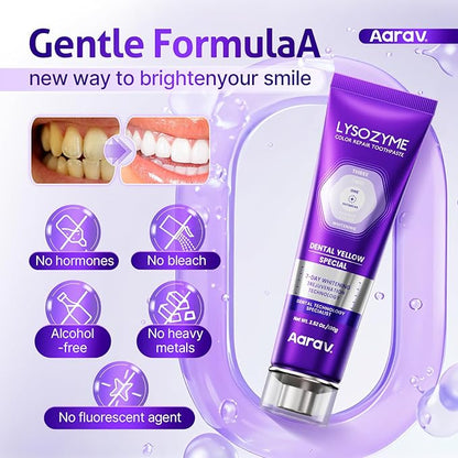 Aarav Purple Whitening for Teeth Toothpaste: Fluoride Free, Color Neutralizing Formula with Lysozyme & Prebiotics to Whiten Teeth, Strengthen Enamel & Deep Clean, 1 Pack, 3.52 oz