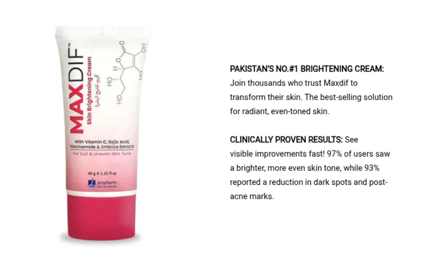 Jenpharm - Maxdif Skin Brightening Cream With Vitamin C & Niacinamide - 40gm